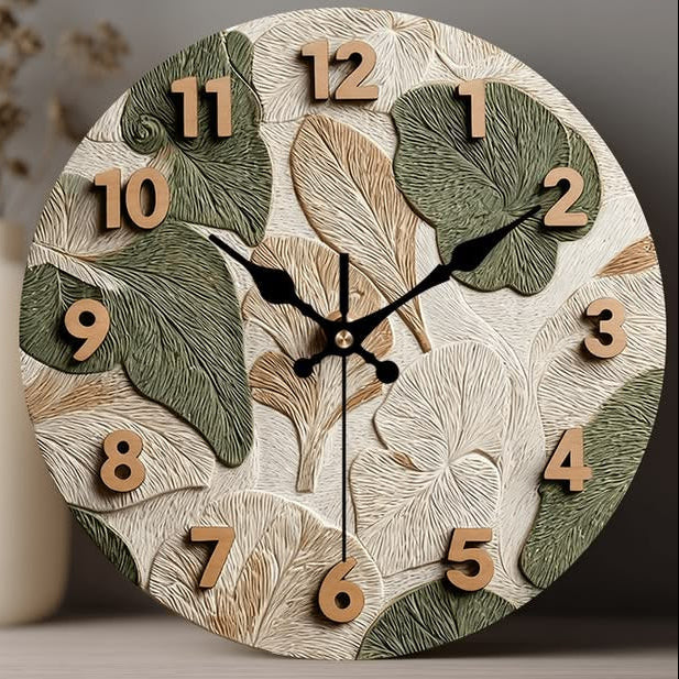 Where Botanical Texture Meets Timeless Function: Sculptural Leaf Relief Wall Clock for the Naturally Elegant Home