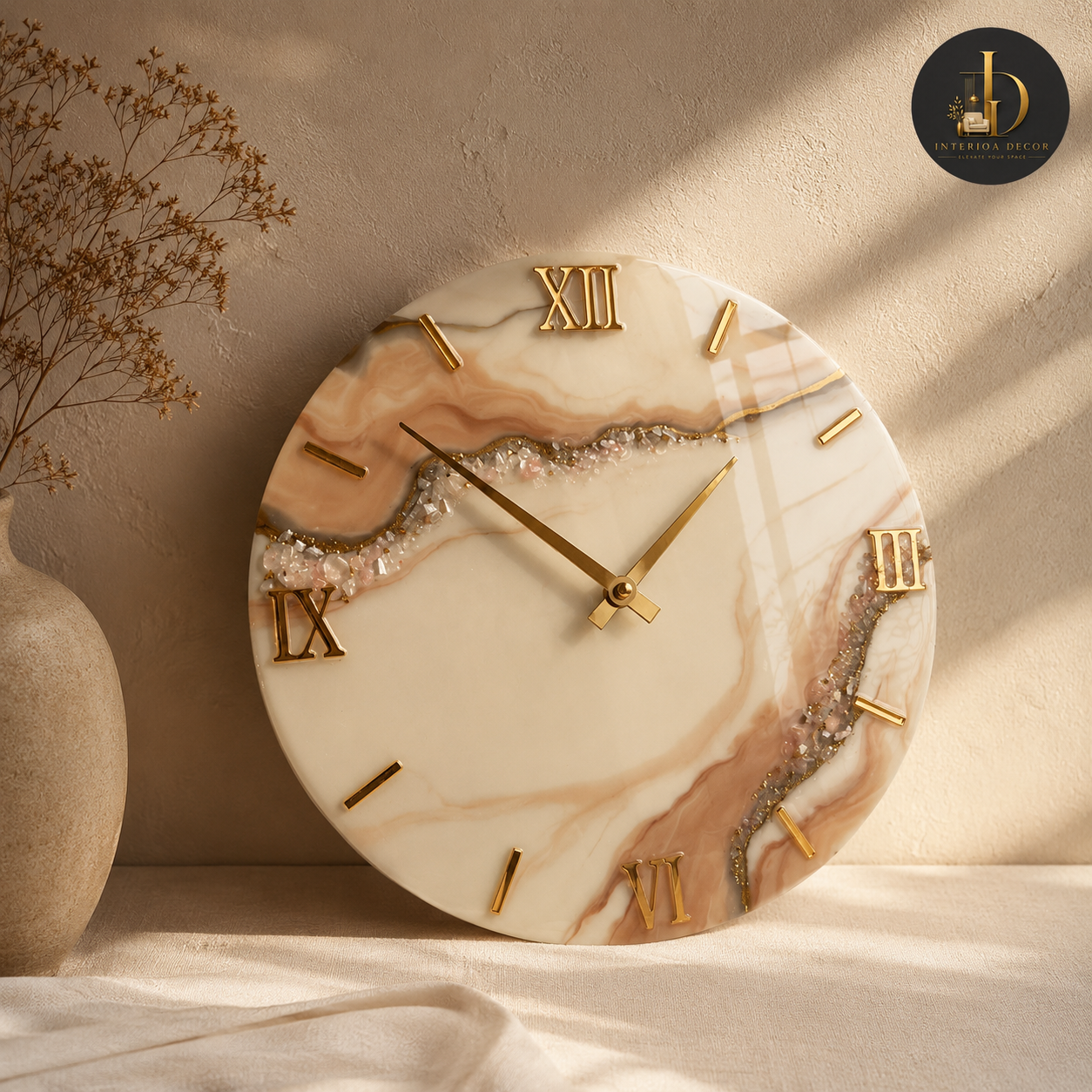 Rose Marble & Crystal Geode Wall Clock
