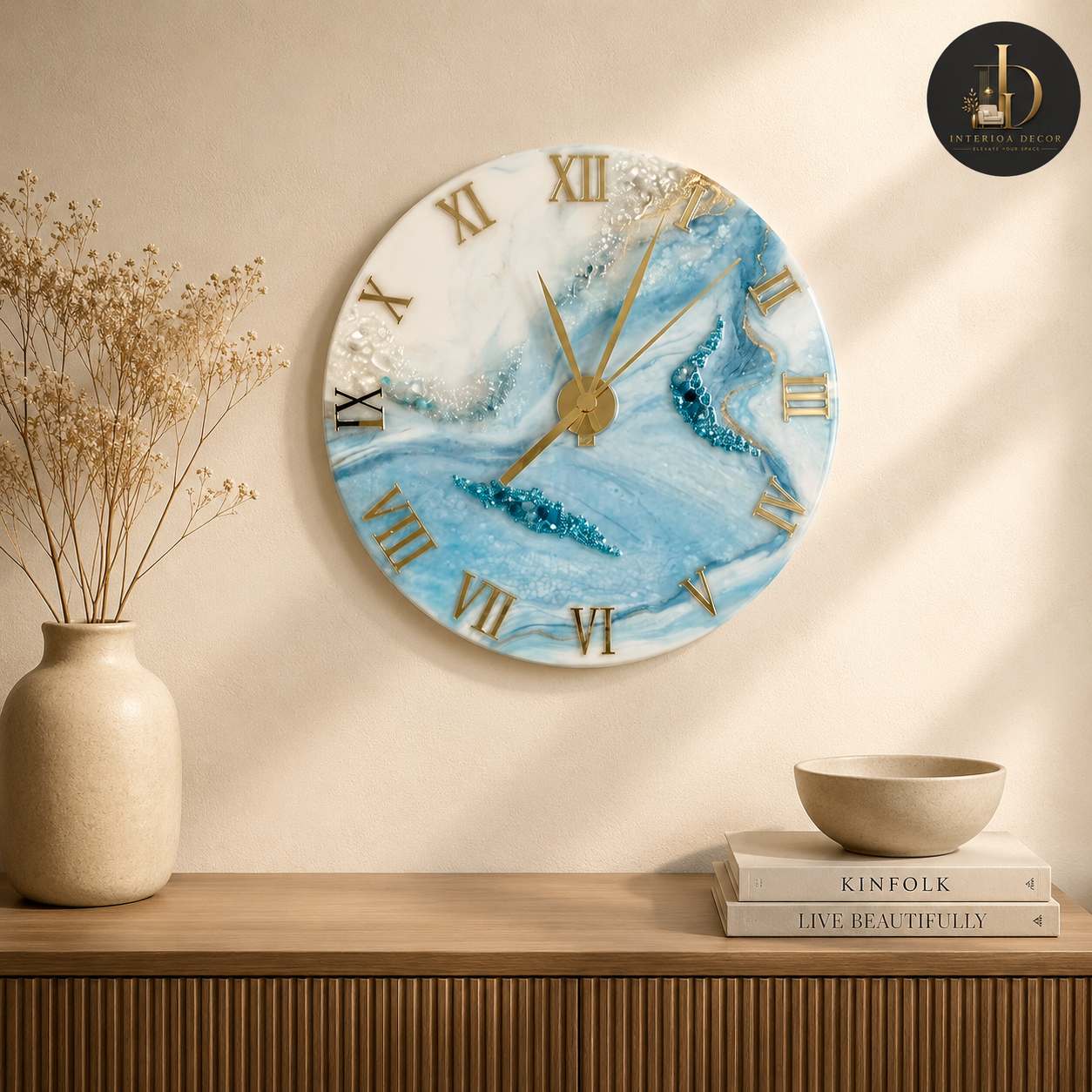 Ocean Blue Geode Resin Wall Clock