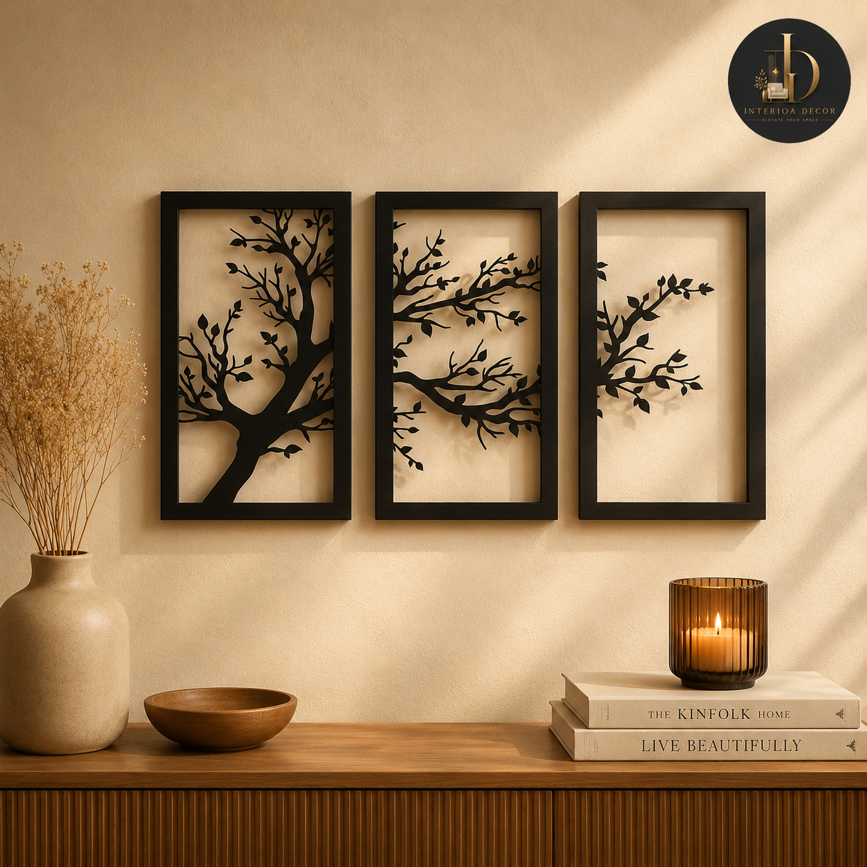 Black Cherry Blossom Triptych Wall Art Set