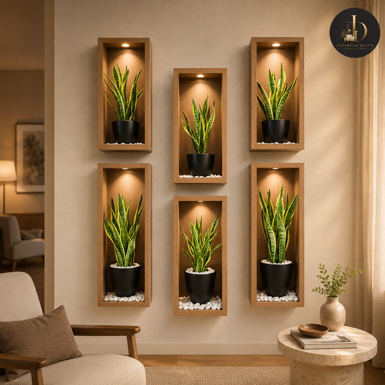 LED Illuminated Wooden Wall Planter Frame Set