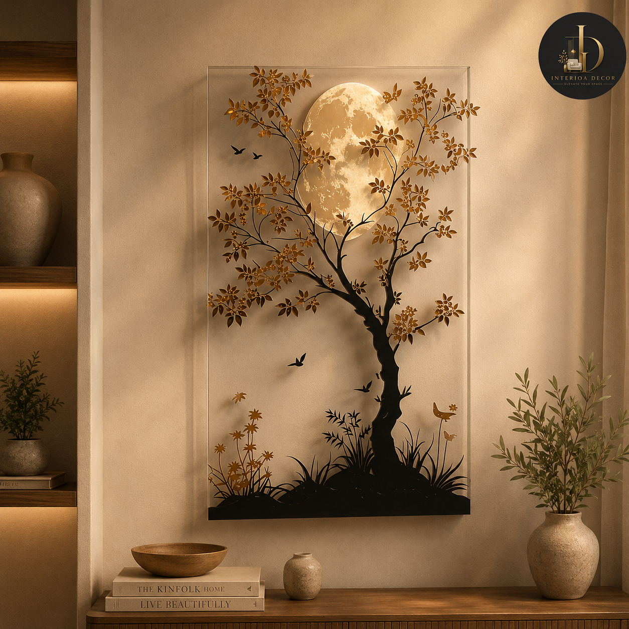 3D Layered Moonlit Tree Shadow Box Wall Art