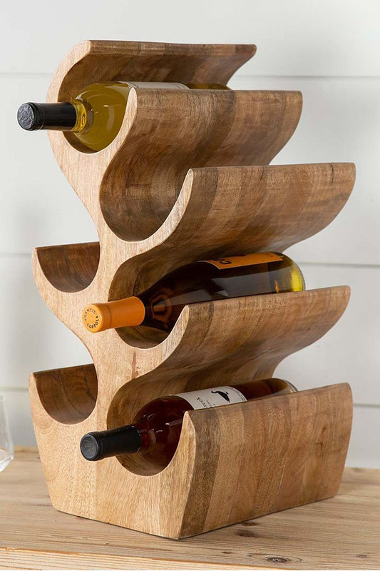 Where Sculptural Beauty Meets the Art of Entertaining: Handcarved Solid Wood Wave Wine Rack for the Warmly Considered Home