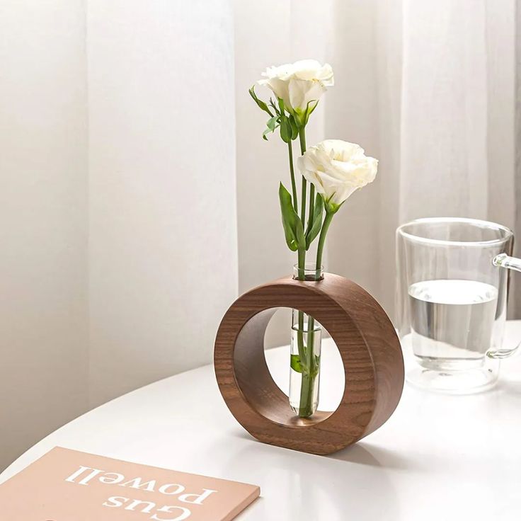 Where the Circle of Nature Meets the Art of the Everyday: Handcrafted Wooden Ring Vase with Glass Test Tube for the Beautifully Considered Home