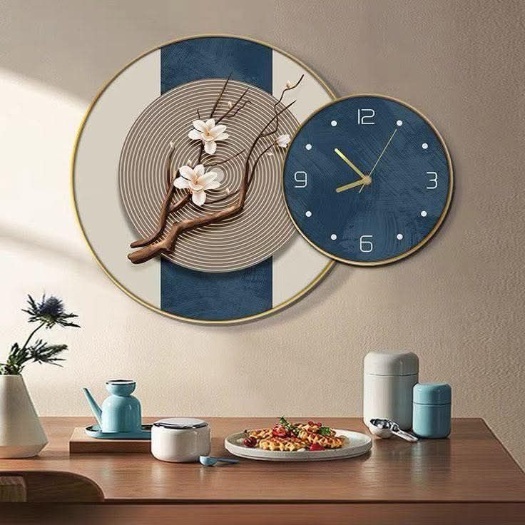 Where Art Meets Time: A Dual-Panel Botanical Wall Clock Set of Extraordinary Contemporary Elegance