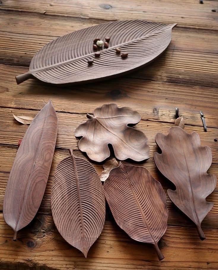 Bring the Forest to Your Table: Handcarved Botanical Leaf Wooden Serving Trays of Extraordinary Natural Beauty