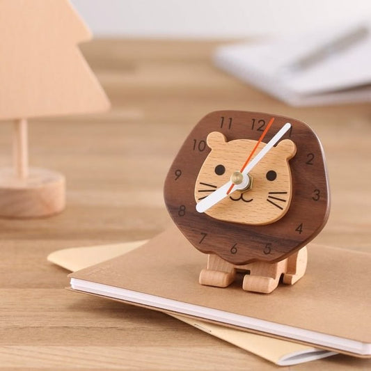Where Playful Craft Meets the Warmth of Natural Wood: Handcrafted Lion Wooden Desk Clock for the Joyfully Considered Home and Workspace
