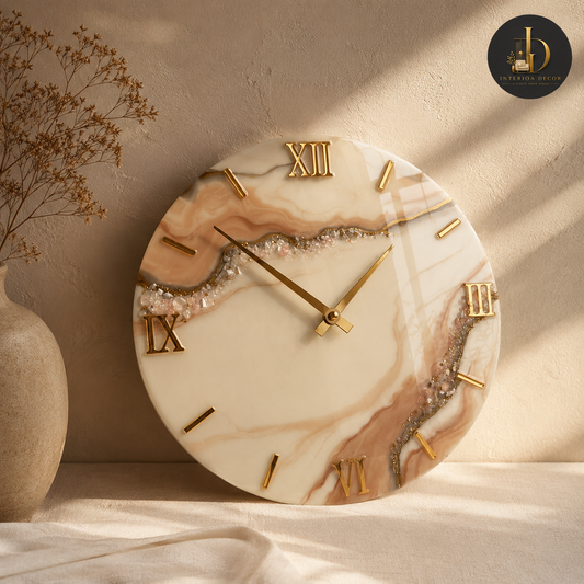 Rose Marble & Crystal Geode Wall Clock