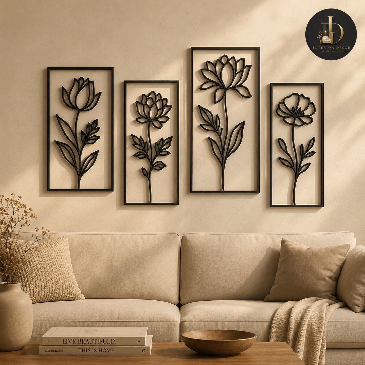 Black Botanical Bloom Quartet Wall Art Set