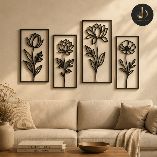 Black Botanical Bloom Quartet Wall Art Set