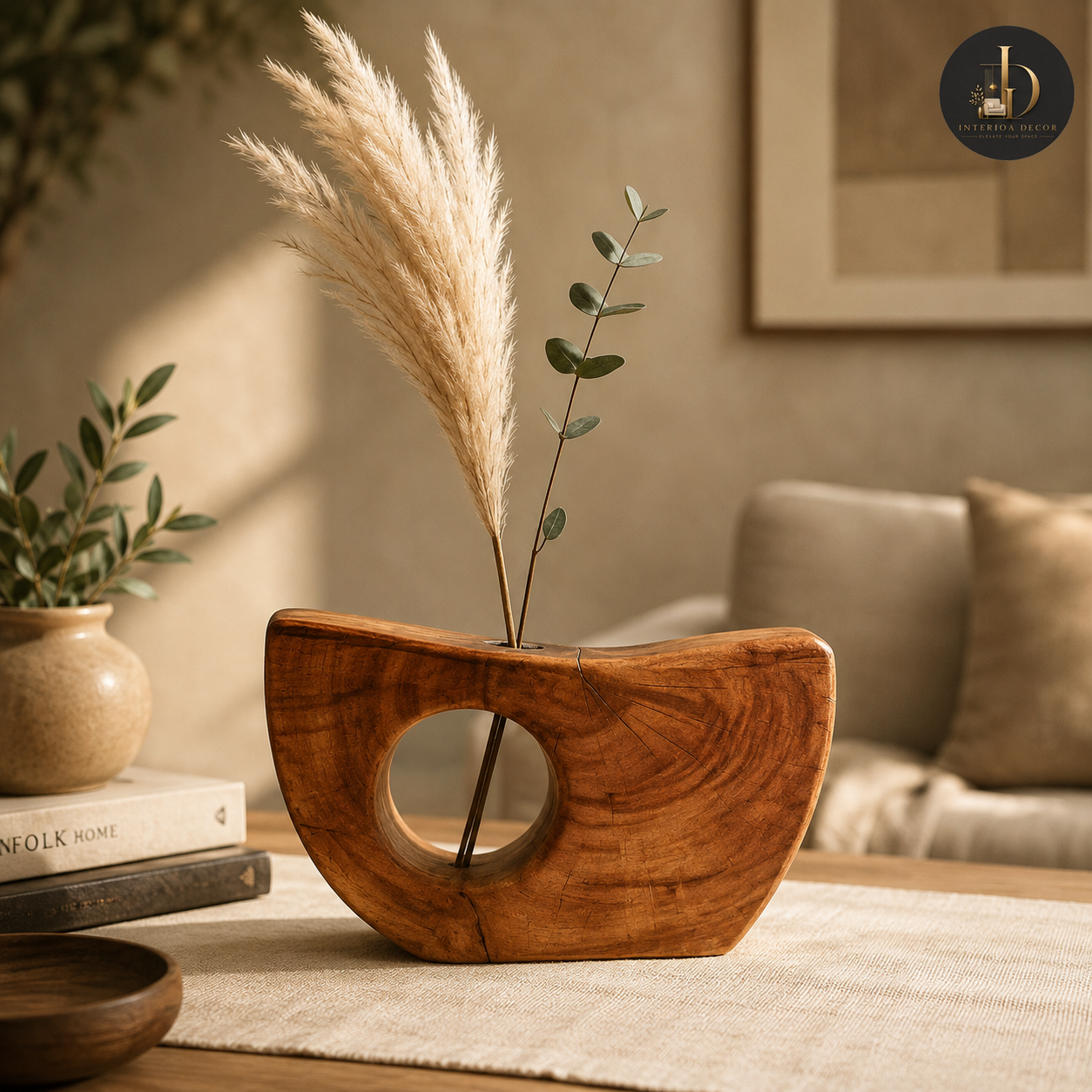 Nordic Hollow Wooden Sculpture Vase