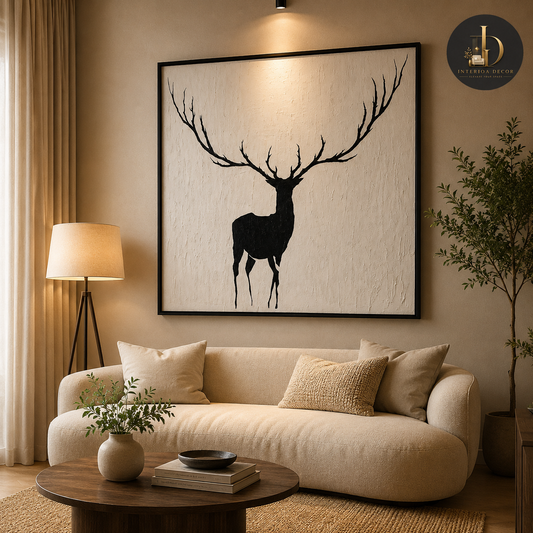 Black Stag Silhouette Textured Canvas Wall Art