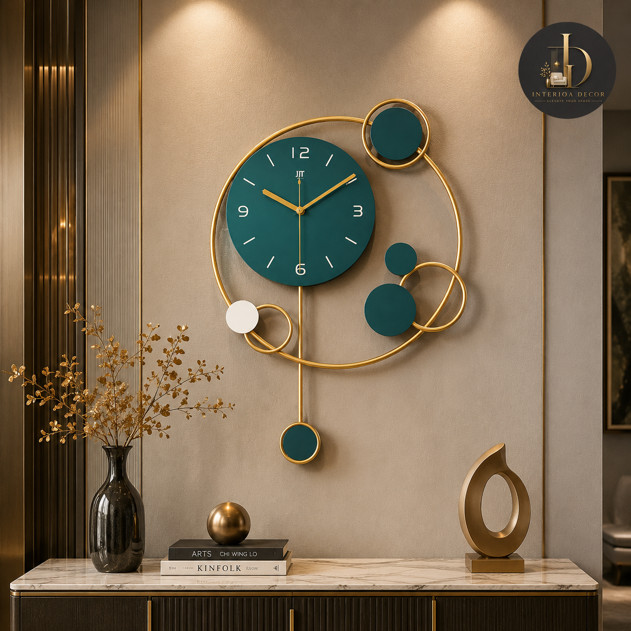 Luxury Teal & Gold Orbital Wall Clock