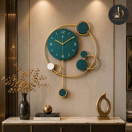 Luxury Teal & Gold Orbital Wall Clock