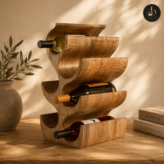 Handcarved Solid Wood Wave Wine Rack