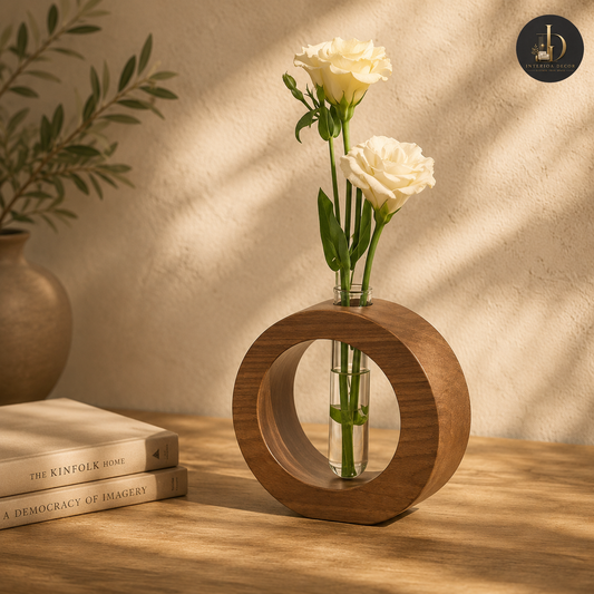 Wooden Circle Ring Vase with Glass Test Tube