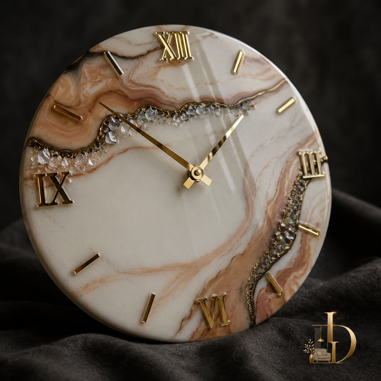 Luxury Poured in Every Second: A Rose Marble & Crystal Resin Clock of Breathtaking Feminine Elegance
